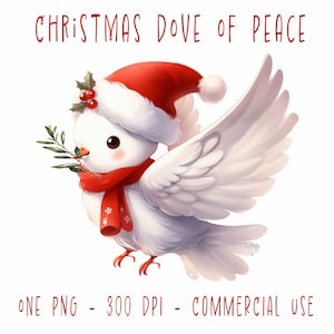 Clipart di colomba della pace di Natale, grafica PNG simpatico personaggio natalizio con sfondo trasparente per realizzare cartoline o lavori di carta
