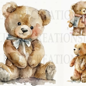 Clipart aquarelle ours en peluche - 11 PNG de haute qualité - téléchargement numérique - fabrication de cartes, créations en papier numérique, agenda numérique - ours en peluche mignon