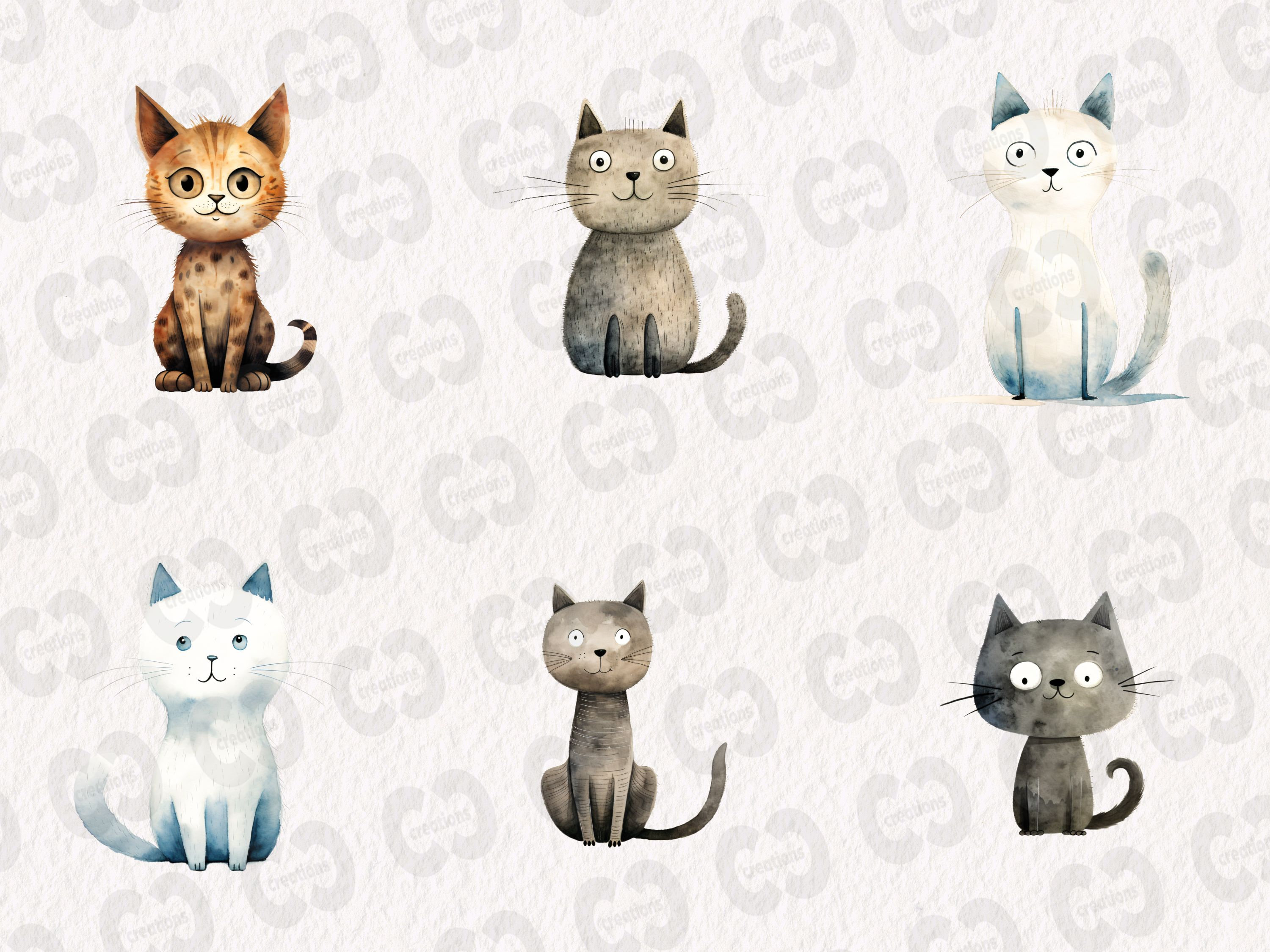Watercolor Funny Cats Clipart, Cute Cat Graphics in PNG and SVG ...