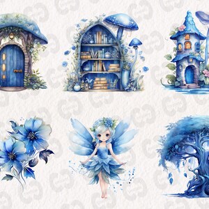 Watercolor Blue Fairy Clipart, Cute Fantasy Graphics, Floral Fairy ...