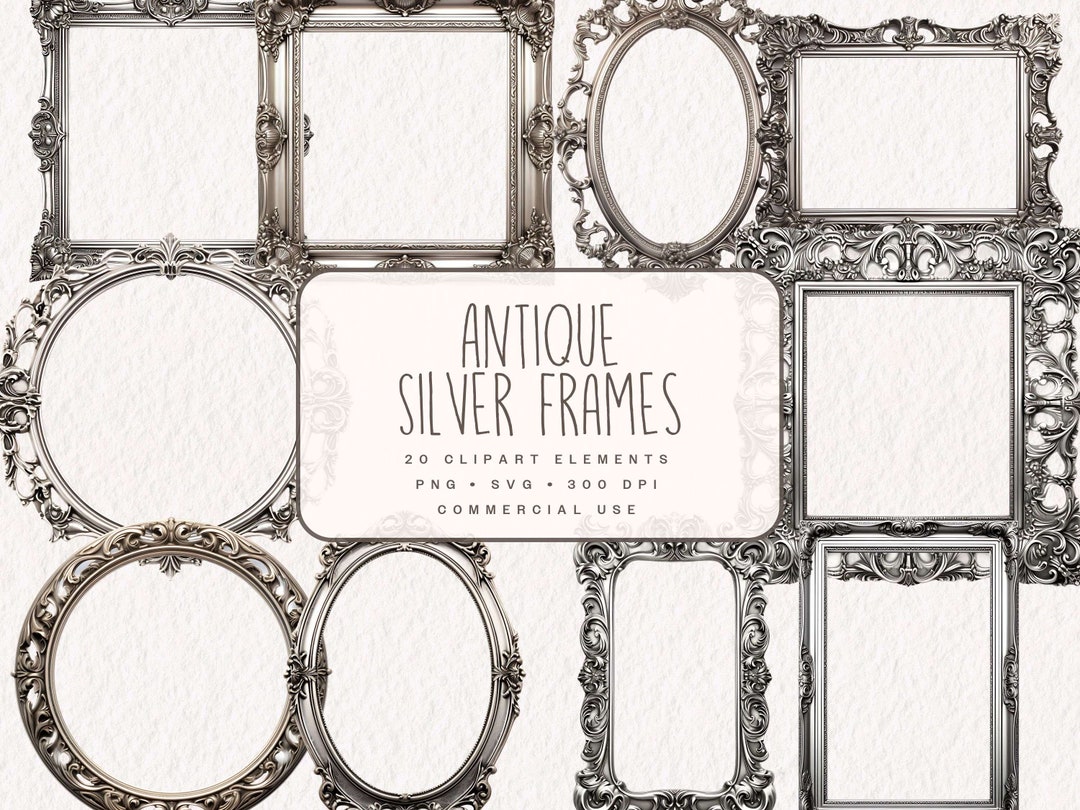 Antique Silver Frames Clipart, Vintages Frames Graphics, Rococo Frames