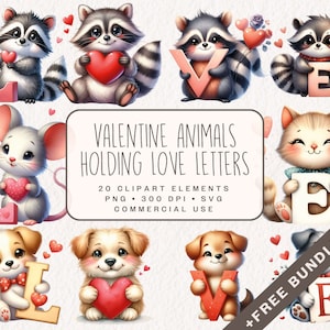 Animales de San Valentín con imágenes prediseñadas de cartas de amor, animales lindos en formato PNG y SVG, gráficos románticos para diarios basura y fabricación de tarjetas