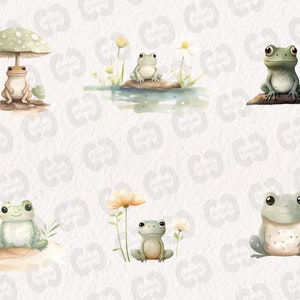 Watercolor Cute Frogs Clipart, Happy Frog Graphics in PNG and SVG, Digital Nature Illustrations for commercial use image 5