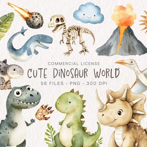 Niedliches Dinosaurier Clipart-Bundle, Aquarell Dinosaurier-Grafik, Baby Dinosaurier PNG, Dinosaurier-Kinderzimmer-Kunst, Dino-Geburtstags-Party Dekoration, T-Rex