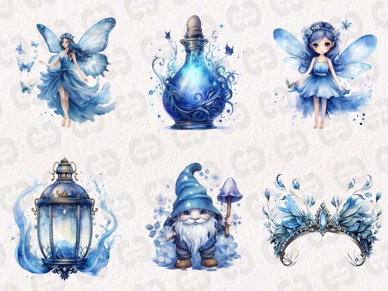 Watercolor Blue Fairy Clipart, Cute Fantasy Graphics, Floral Fairy ...