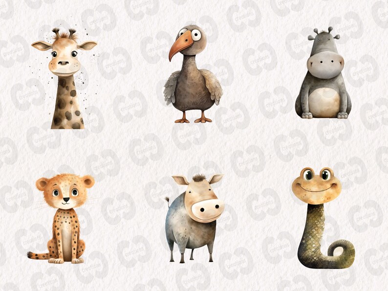 Cute Jungle Animals Clipart, Happy Jungle Graphics in PNG and SVG ...