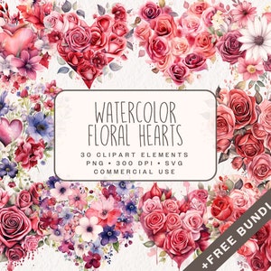 Clipart roze bloemenharten, schattige Valentijn-afbeeldingen in PNG en SVG, digitale rozenbloemillustraties voor commercieel gebruik