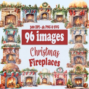 Clipart de lareira aconchegante de Natal, gráficos em aquarela da temporada de inverno, ilustrações PNG e SVG para Junk Journal, Scrap Book, Paper Crafts
