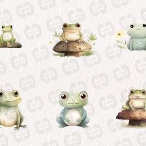 Watercolor Cute Frogs Clipart, Happy Frog Graphics in PNG and SVG, Digital Nature Illustrations for commercial use image 4