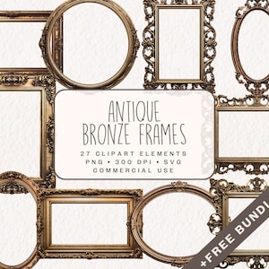 Clipart de molduras de bronze antigo, gráficos de molduras vintage, ilustrações de molduras rococó, moldura de bronze barroco para Junk Journal, uso comercial