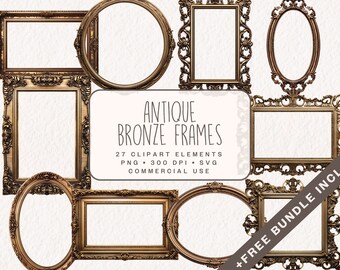 Antique Bronze Frames Clipart, Vintages Frames Graphics, Rococo Frames Illustrations, Baroque Bronze Frame for Junk Journal, commercial use