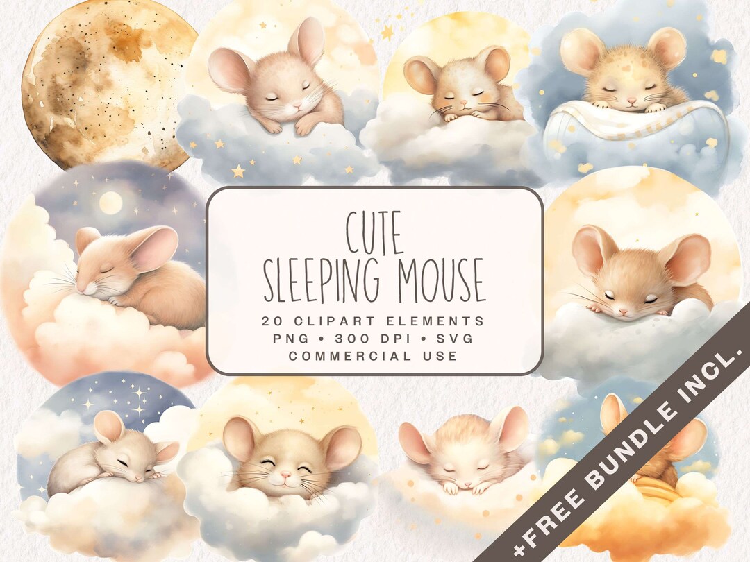 Cute Sleeping Mouses Clipart, Watercolor Mouse Graphics in PNG and SVG ...