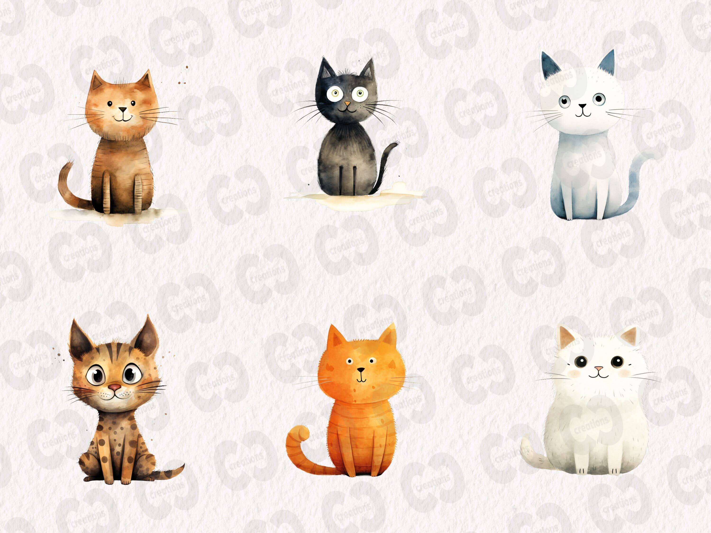 Watercolor Funny Cats Clipart, Cute Cat Graphics in PNG and SVG ...