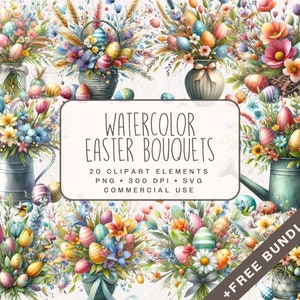 Aquarell Ostersträuße Clipart, Frühlingsblumen Grafiken in PNG und SVG, Pastell Blumen Illustrationen für kommerzielle Nutzung
