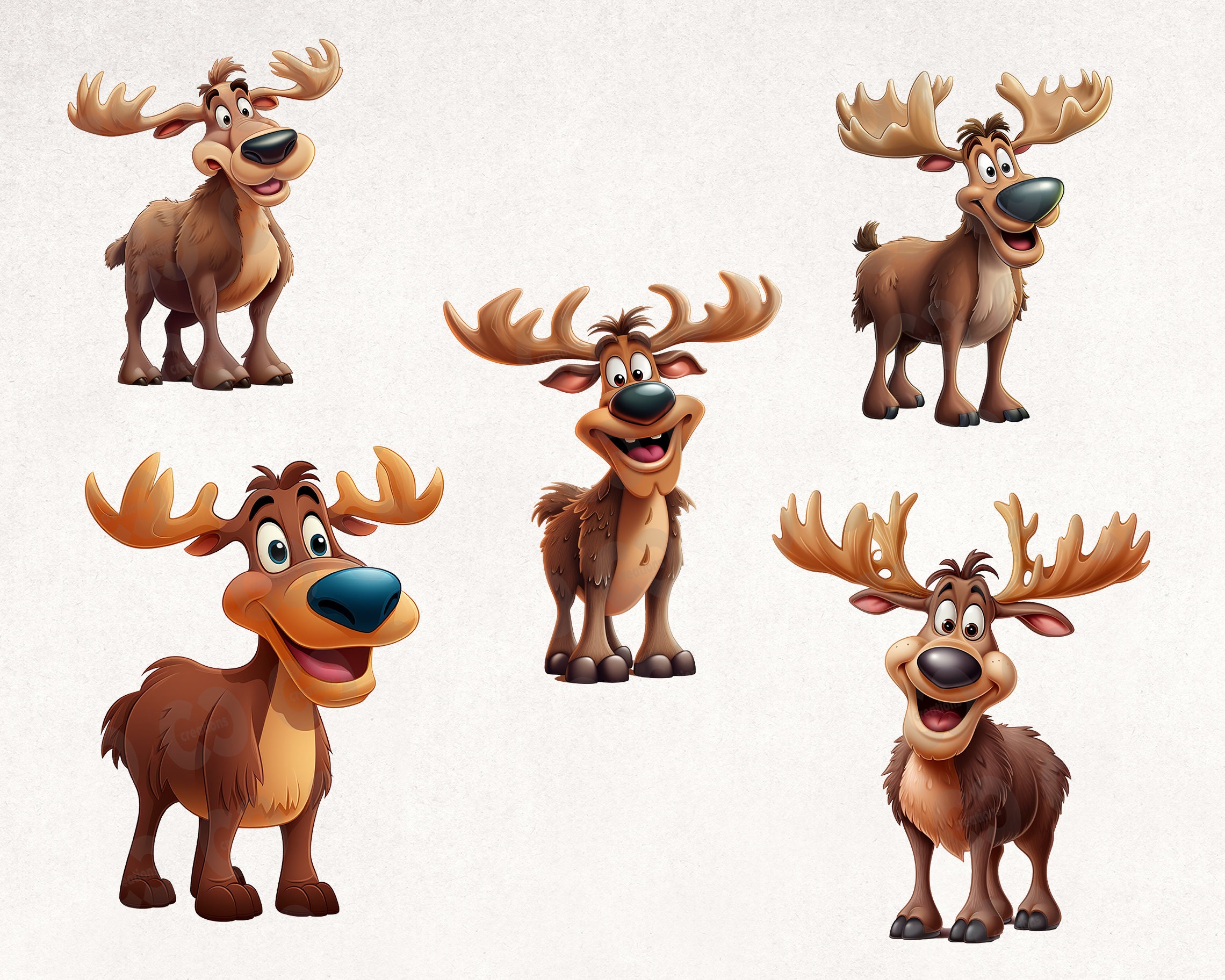 Cute Moose Clipart Bundle, Cartoon Moose Clip Art Set of 10 High ...