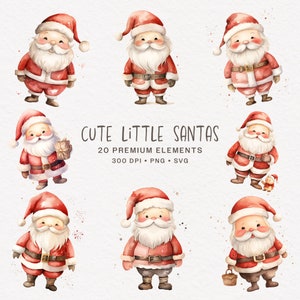 Weihnachten niedlichen Santa Clipart, Aquarell Weihnachtsmann Wintersaison Grafiken Bundle, Weihnachten PNG und SVG für Junk Journal, Papierhandwerk, Digital