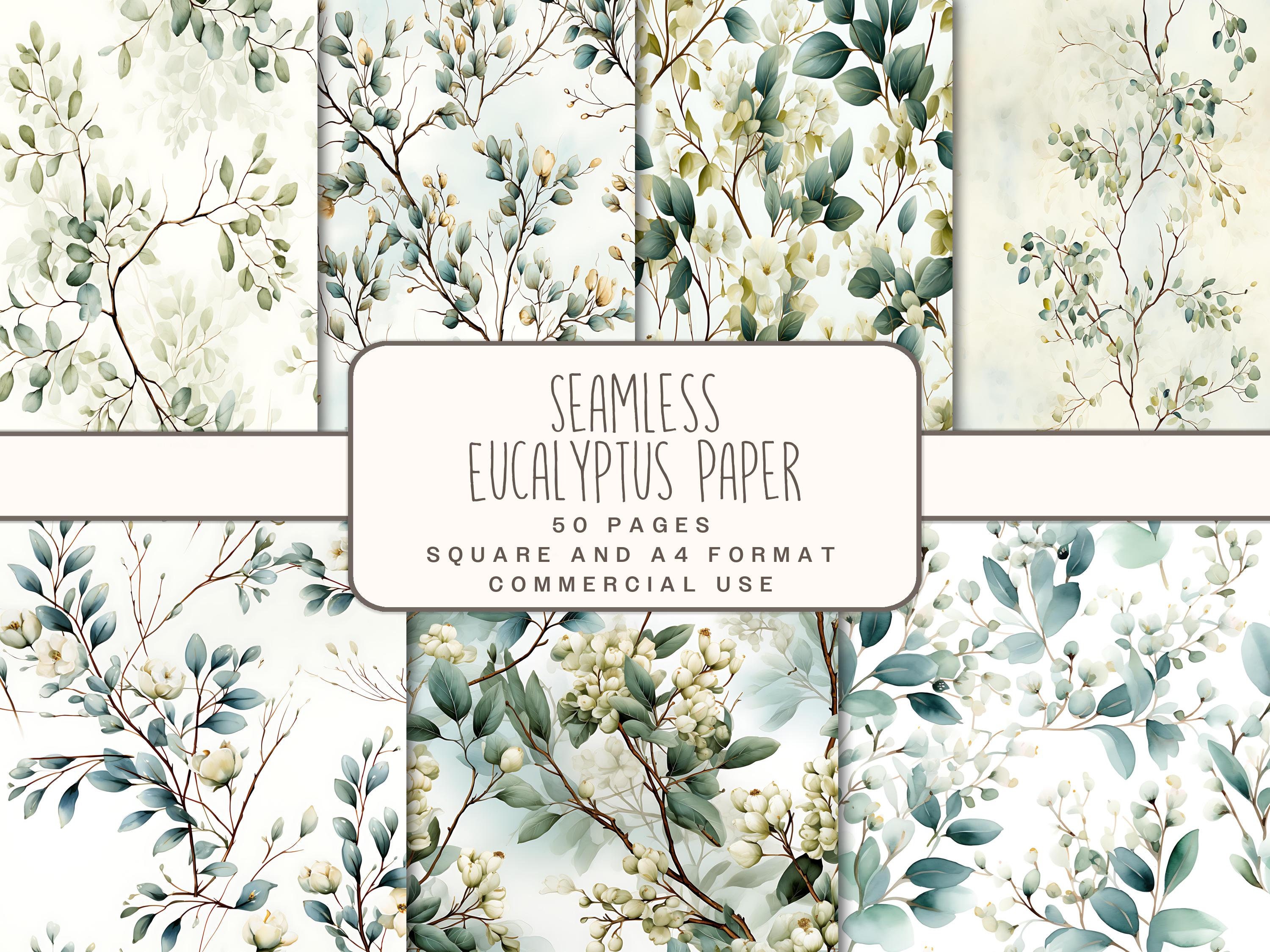 Big Eucalyptus Digital Paper Bundle, Abstract Watercolor Greenery ...