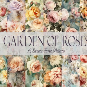 Rosmönster, Sömlösa Rosmönster, Blommönster, Digitala Blompapper, Utskrivbart Mönster, Vintageblommor, Vintagerosor, Oljemålning