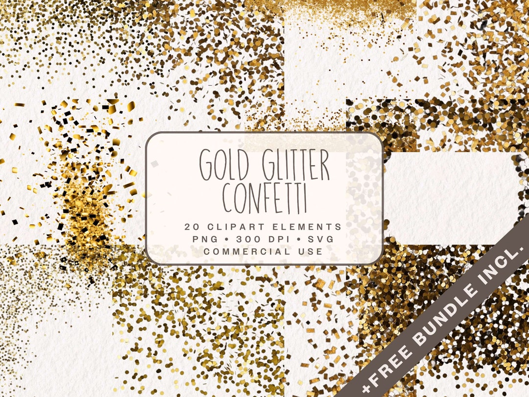Gold Glitter Confetti Clipart, Glitter Border Graphics in PNG and SVG