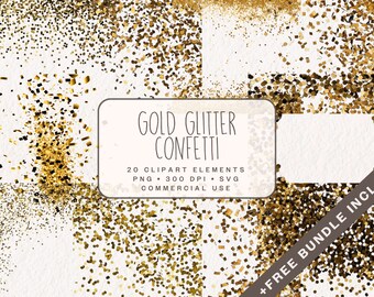 Gold Glitter Confetti Clipart, Glitter Border Graphics in PNG and SVG, Overlay and Texture Illustrations for Commercial use