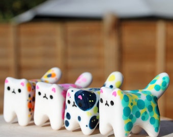 Handmade Painted Cute Quirky Clay Kitty Cat Figurine / Kitkats for your Home, Office Desk, Coffee Table, Shelf