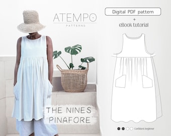 Woman Pinafore / Apron PDF Digital Sewing pattern, Detailed sewing tutorial included