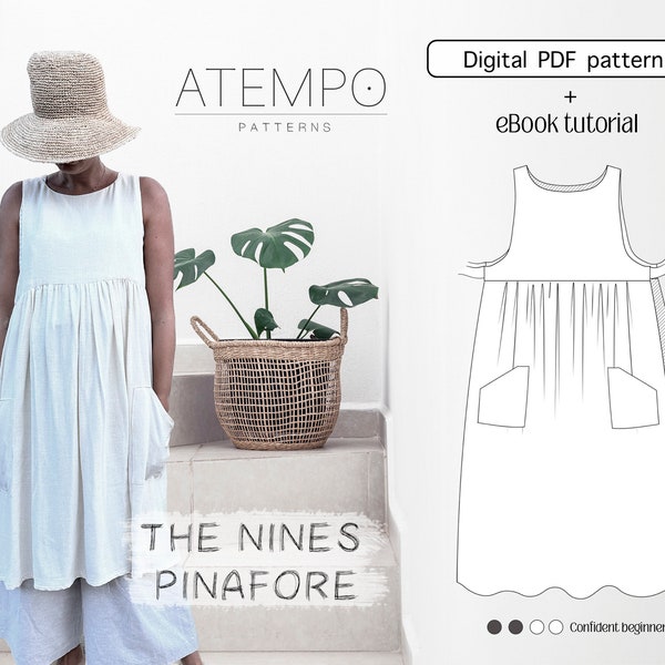 Woman Pinafore / Apron PDF Digital Sewing pattern, Detailed sewing tutorial included