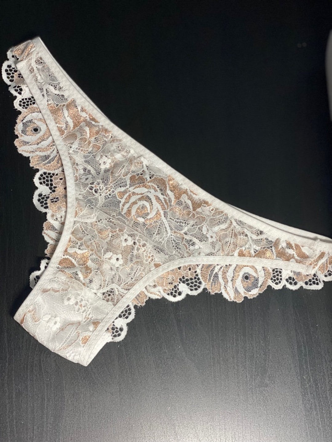 White Brazilian Shaped Panties, Glitter Panties, Lace Panties, Gold