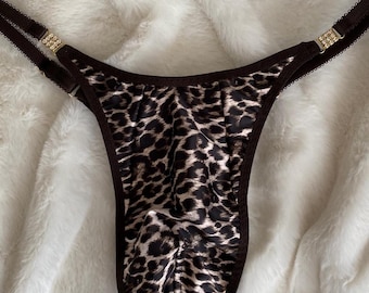 String pour homme, string en satin pour homme, string tigre, string pour homme taille S, slip pour homme, string avec poche