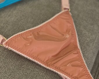Latex thong, latex string, leather thongs, faux leather panties, tea rose panties, leather panties, latex panties