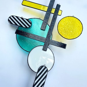 Modern stained glass panel, Mobile suncatcher, Bauhaus wall art