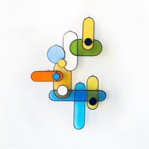 Modern stained glass, Bauhaus wall art, Colorful suncatcher, Window decor