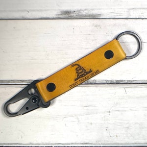 Don&#39;t Tread on Me Tactical Leather Keychain | Snake Flag | Gadsden Flag | Long Tactical Keyring | Great Gift | 3rd Anniversary