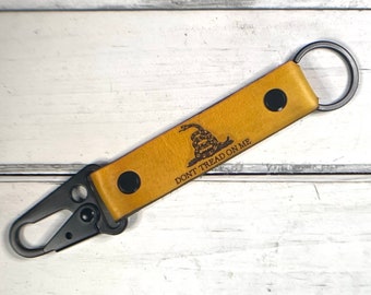 Don&#39;t Tread on Me Tactical Leather Keychain | Snake Flag | Gadsden Flag | Long Tactical Keyring | Great Gift | 3rd Anniversary