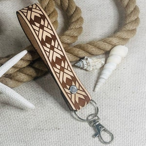 Engraved Geometric Pattern Keychain | Keychains Strap | Keychain Wristlet Strap Leather | Anniversary Gift | Handmade Keychain