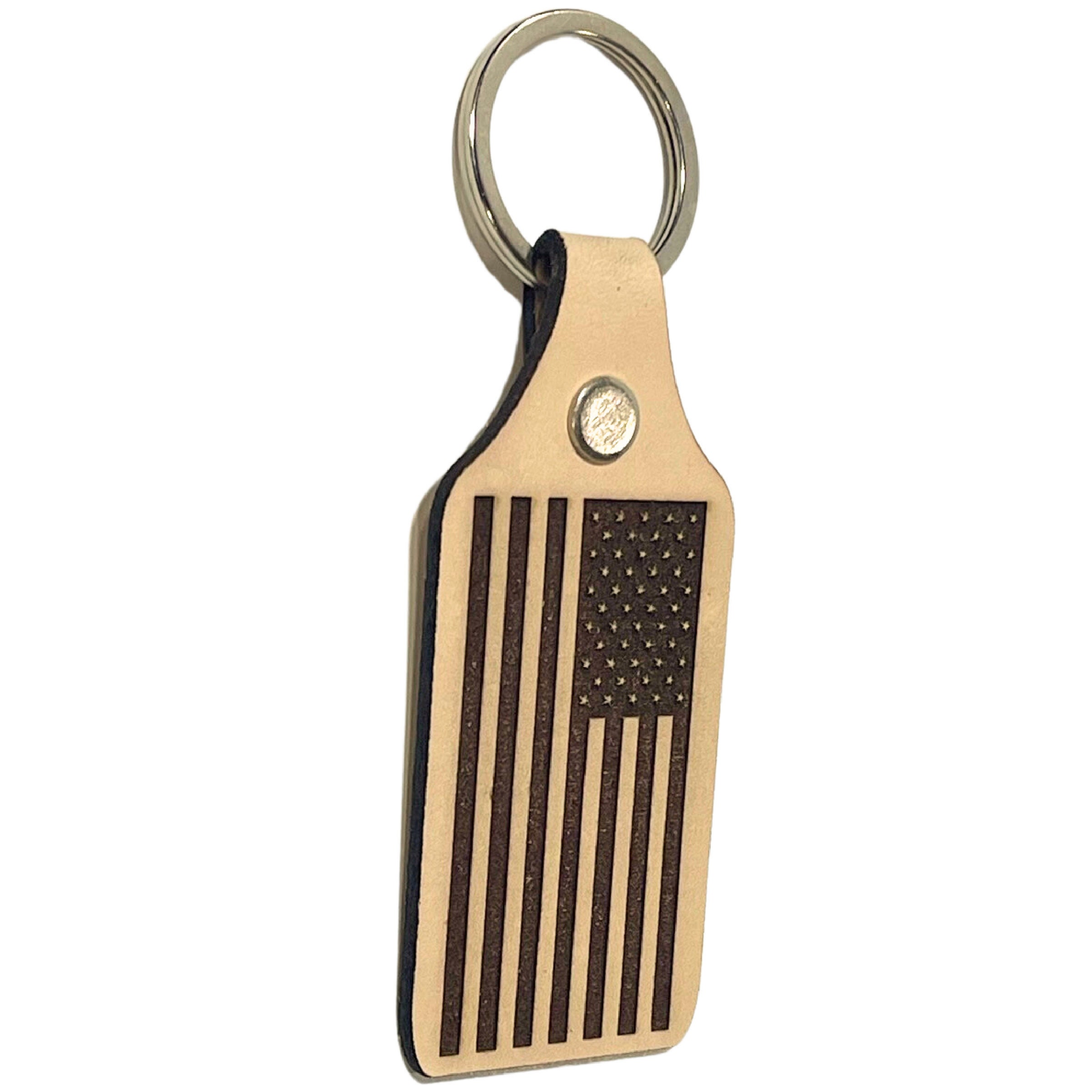 American Flag Keychain | Leather Keyring | Engraved | USA | Patriot ...