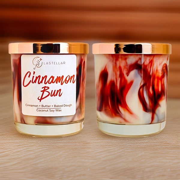 Cinnamon Bun candle gift set autumn home decor | Festive Christmas gift for her | Vegan Cinnamon roll scented gift marbled candle wax melt