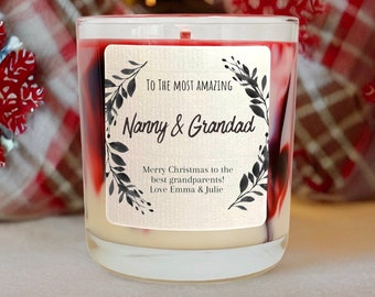Christmas gift for Grandparents - Personalised candle - Xmas gift set for Grandma and Grandad - Hand poured Vegan Coconut Soy Wax Candle