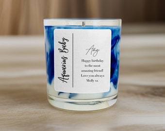 Aquarius Star Sign Birthday Gift | Personalised Candle Gift | Aquarius Baby | Coconut Soy Candle | Gift for Her