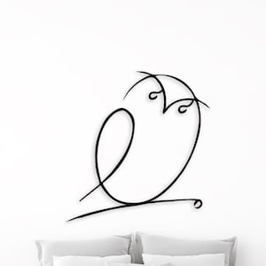 Cheerful Owl Metal Wall Art: Minimalist Line Decor