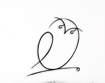 Oeuvre d&#39;art murale en métal, chouette gaie, dessin au trait minimaliste, art mural animal, décoration murale en métal, art mural en métal, tentures murales, art mural géométrique