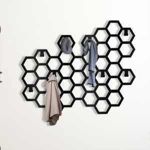 EXTRA LARGE Honeycomb Coat Rack Metal Wall Hanger, Hexagon Coat Rack, Metal Wall Decor Hooks, Modern Coat Rack Entryway Organizer