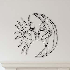 Moon and Sun Woman Metal Wall Art: Minimalist Line Decor