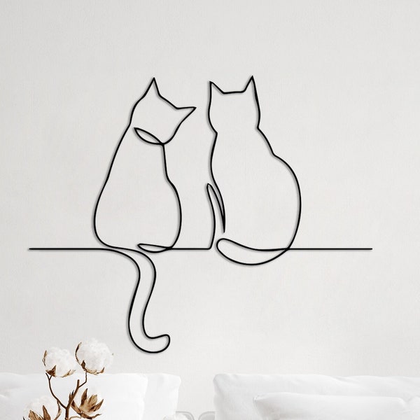 Minimalistische kattenlijntekeningen: metalen wanddecoratie