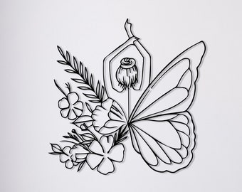 Déco murale en métal femme papillon, dessin au trait minimaliste, décoration murale en métal, art mural métal, tentures murales, art mural géométrique, décoration en métal