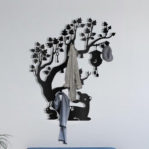EXTRA LARGE Branch Coat Rack Metal Wall Hanger, Gazelle, Rabbit and Squirel Coat Rack, Metal Wall Decor Hooks, Coat Rack Entryway Organizer