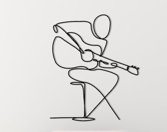 Guitarist Metal Wall Art: Minimalist Line Art Decor
