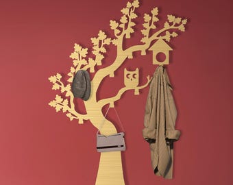 Owl Tree Branch Coat Rack: Metal Wall Hanger, Entryway Organizer