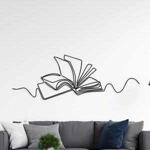 Book Metal Wall Art, Minimalist Line Art, Metal Wall Decor, Metal Wall Art, Wall Hangings, Geometric Wall Art, Metal Decor, Library Wall Art