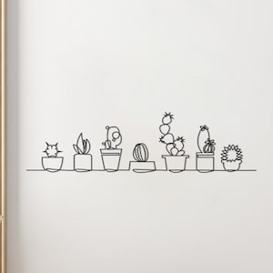 Cactus Plants Metal Wall Art: Minimalist Line Art Decor